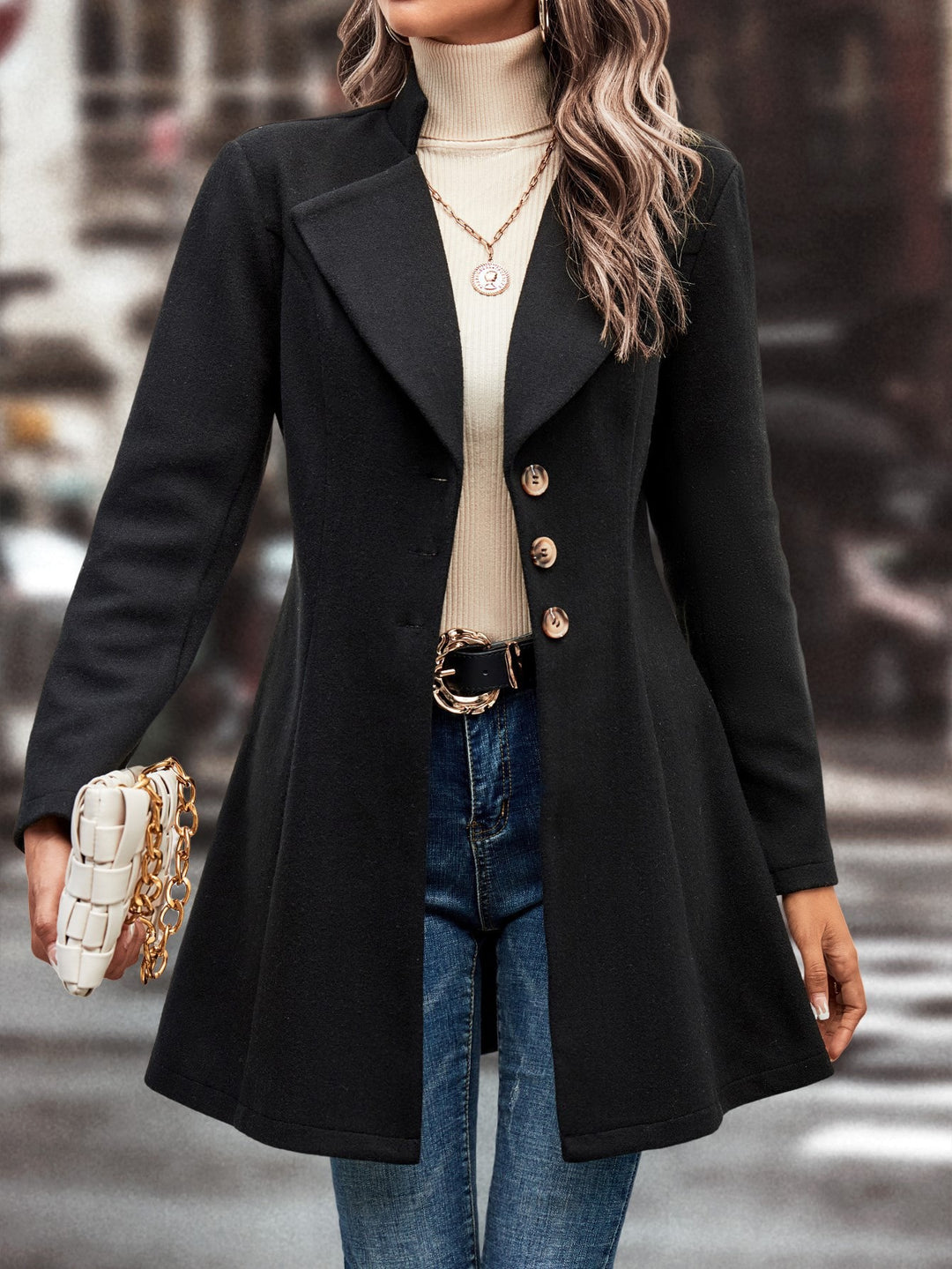 Damen Elegante Wool-Langjacke R&B