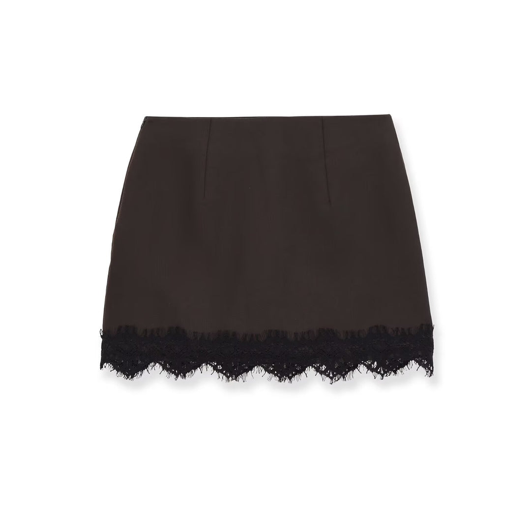Damen eleganter Rock mit Spitzenbesatz und strukturiertem Gewebe R&B
