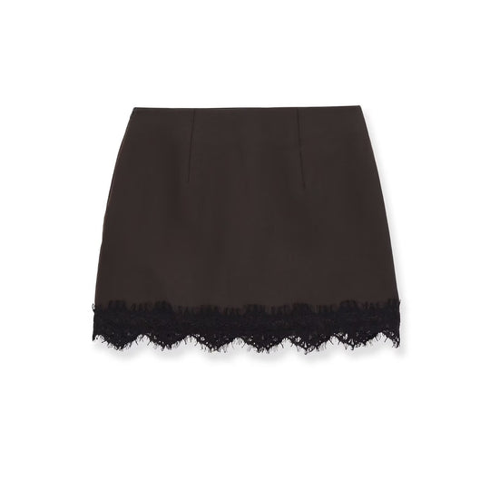 Damen eleganter Rock mit Spitzenbesatz und strukturiertem Gewebe R&B