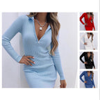 Damen figurbetontes Minikleid mit hochgeschlossenem Reißverschluss R&B