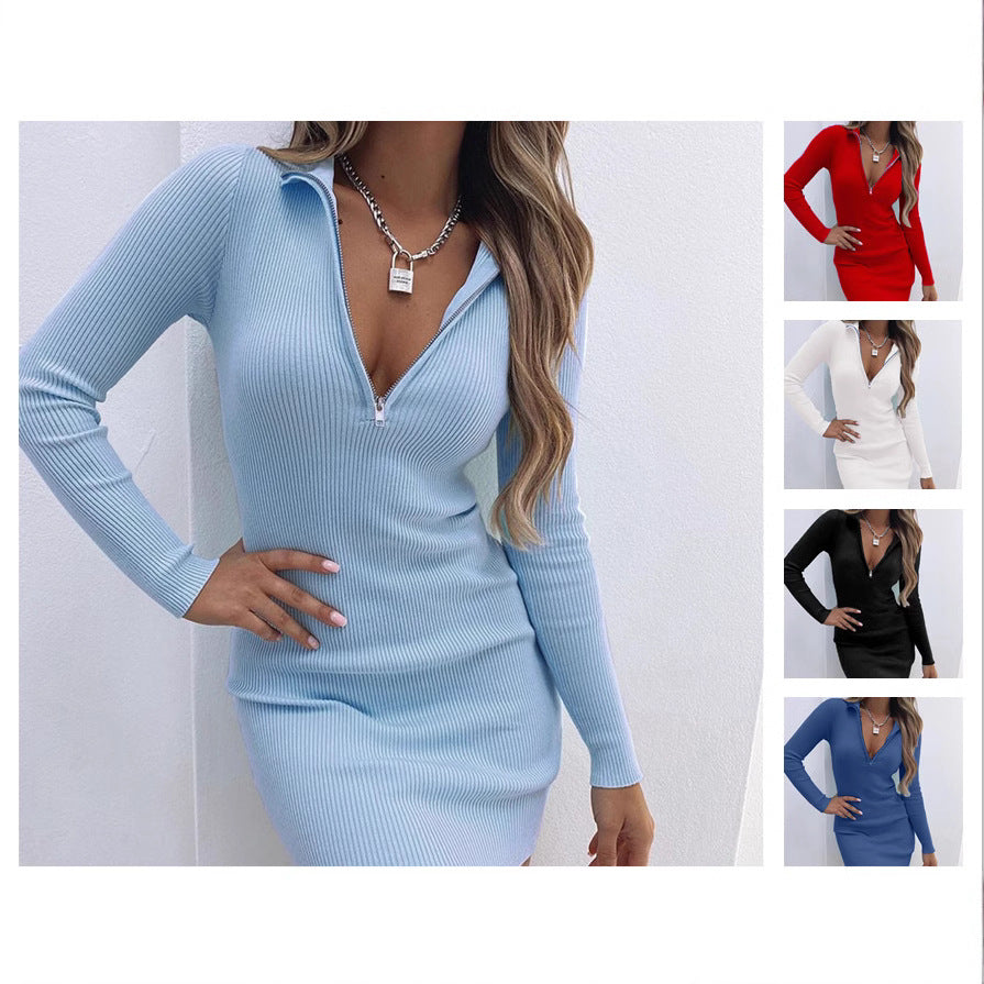 Damen figurbetontes Minikleid mit hochgeschlossenem Reißverschluss R&B