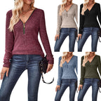 Damen Modischer Pullover mit teilbarem Reißverschluss und Rippstrick-Muster