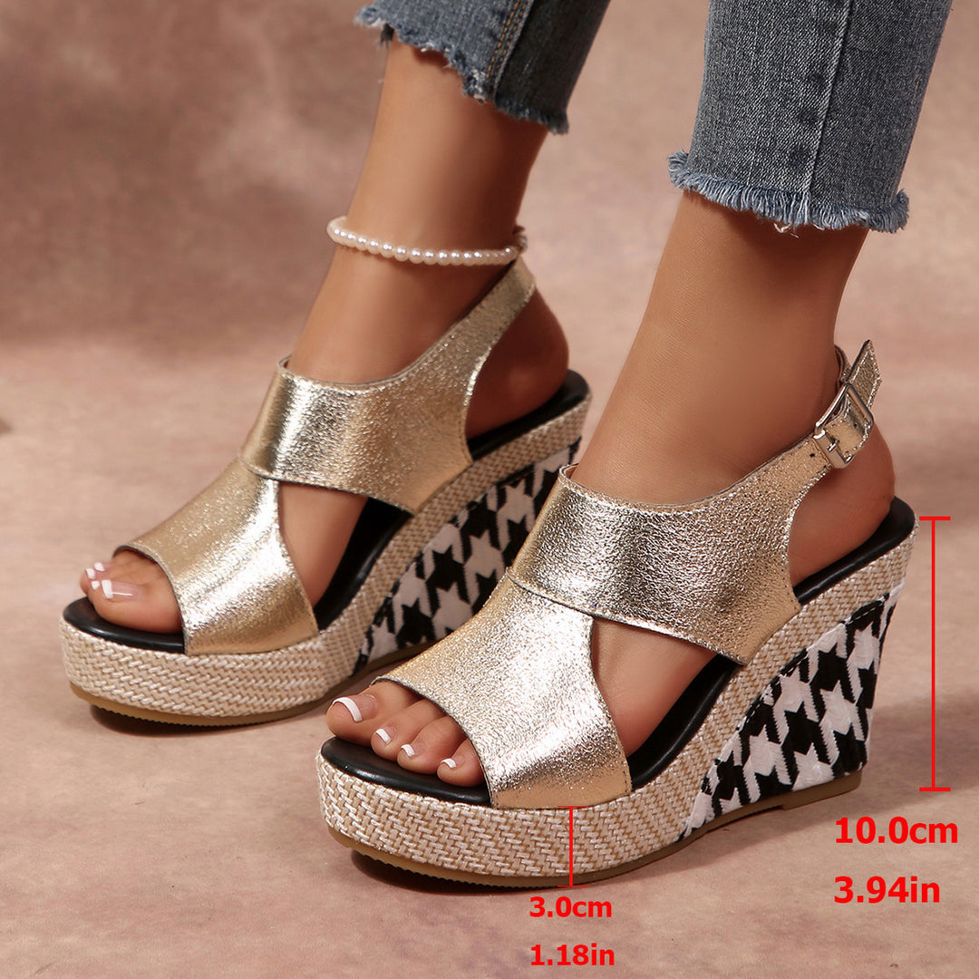 Damen Wedge-Sandalen mit modischem Hahnentritt-Design R&B