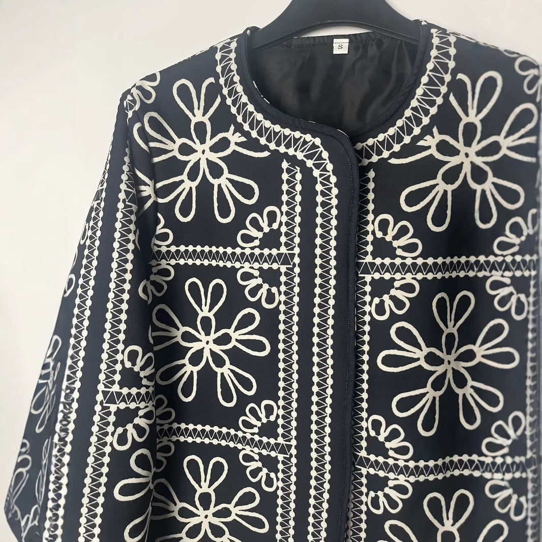 Damen gestepptes Oberteil mit floralem Design und eleganter Knopfleiste R&B
