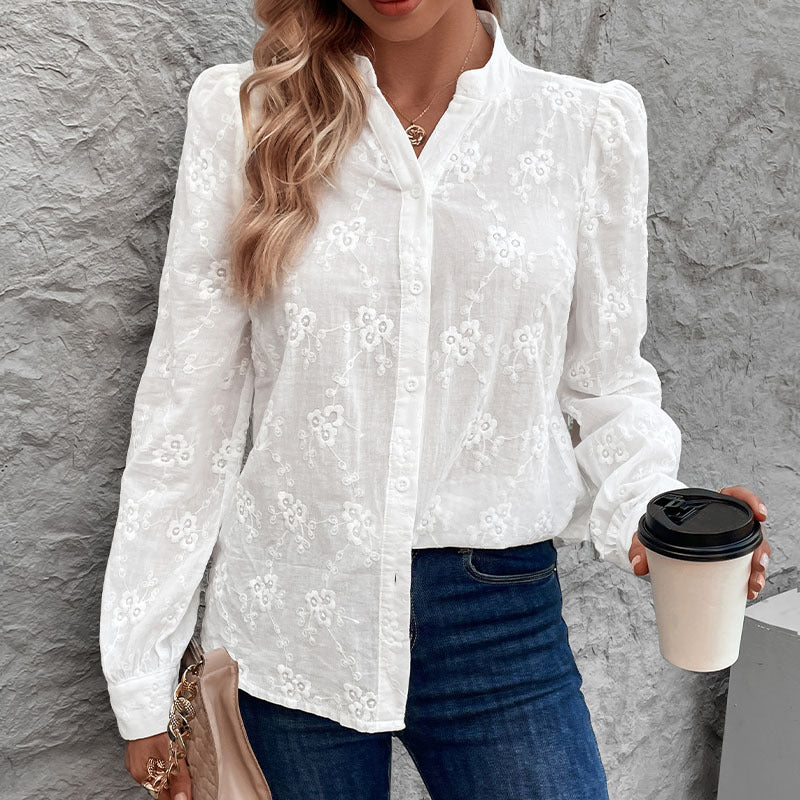 Damen Bluse mit Elegantem Floralem Lochmuster R&B