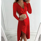 Damen Wickelkleid mit elegantem V-Ausschnitt und schwingendem Saum R&B
