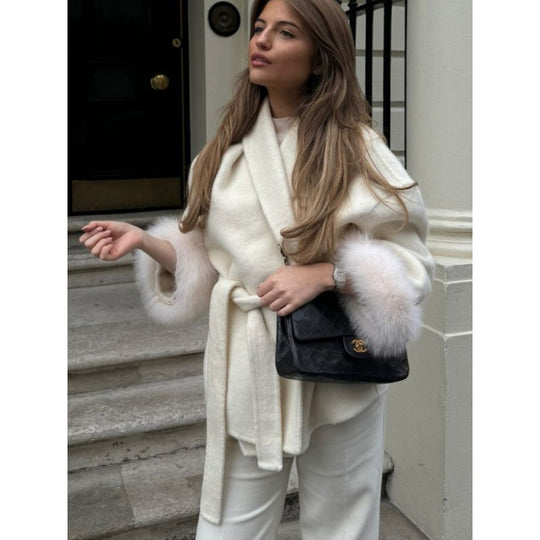 Damen Fuzzi-Robenjacke mit elegantem Gürtel und luxuriösen Ärmeln aus Plüsch R&B