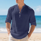 Herren Langarm-Henley-Shirt mit bequemen Knöpfen und lässigem Schnitt R&B