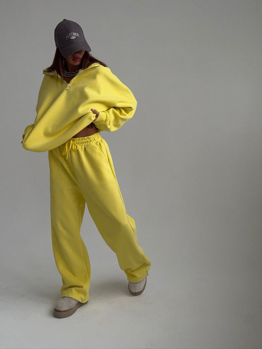 Damen gemütliches Fleece-Loungewear-Set mit Stehkragen und Reißverschluss R&B
