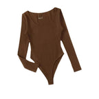 Damen Langarm Bodysuit mit Rippstruktur und tiefem U-Bootausschnitt R&B