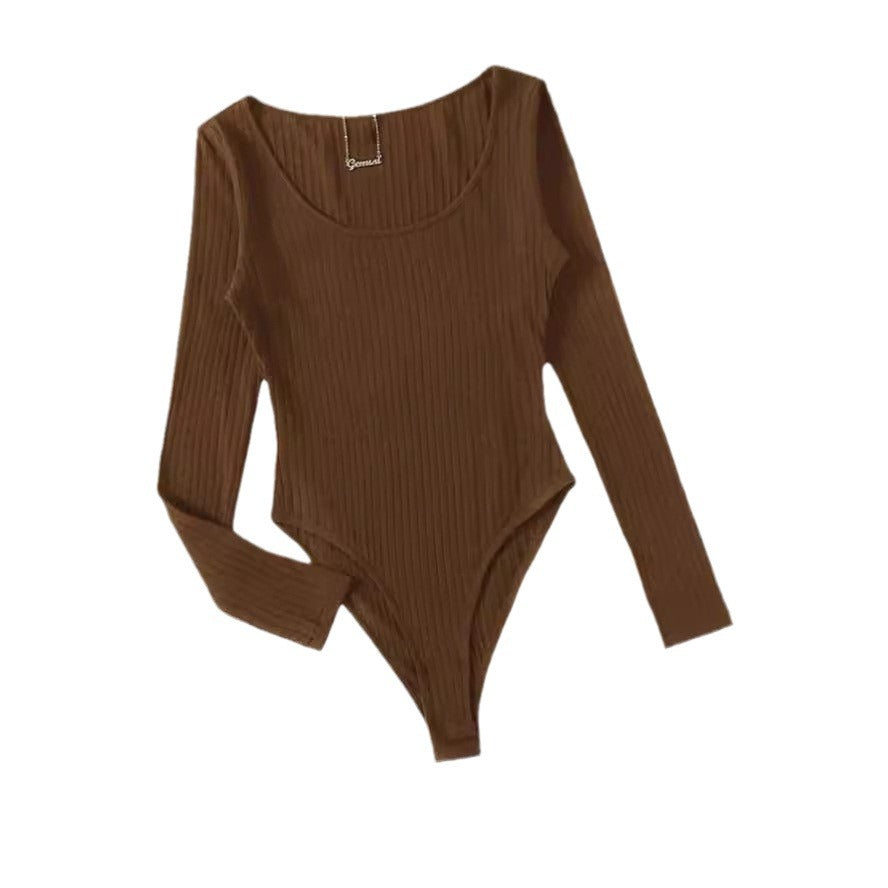Damen Langarm Bodysuit mit Rippstruktur und tiefem U-Bootausschnitt R&B