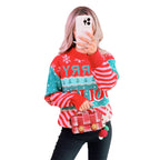 Damen festlicher Strickpullover mit kreativem Weihnachtsdesign R&B