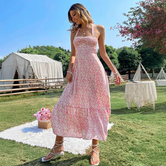 Damen Maxikleid mit floralem Design und gerafftem Saum R&B