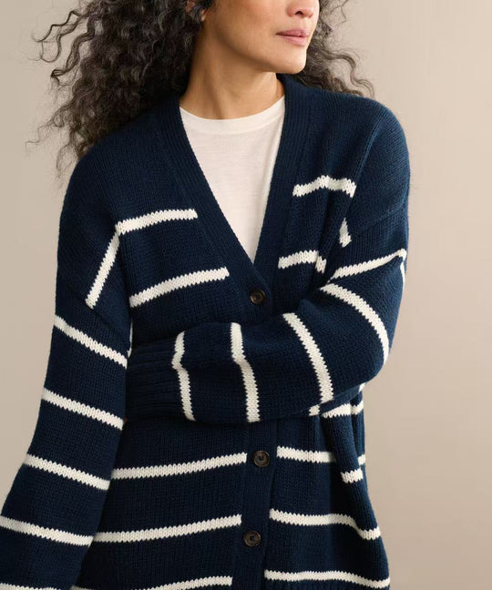 Damen Modischer Streifen-Cardigan mit Knopfleiste und lässigem Schnitt R&B