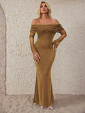 Damen Elegantes schulterfreies Maxikleid mit glitzernden Akzenten R&B