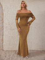 Damen Elegantes schulterfreies Maxikleid mit glitzernden Akzenten R&B