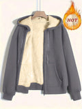 Damen kuschelige Fleecejacke mit Reißverschluss und Kapuze