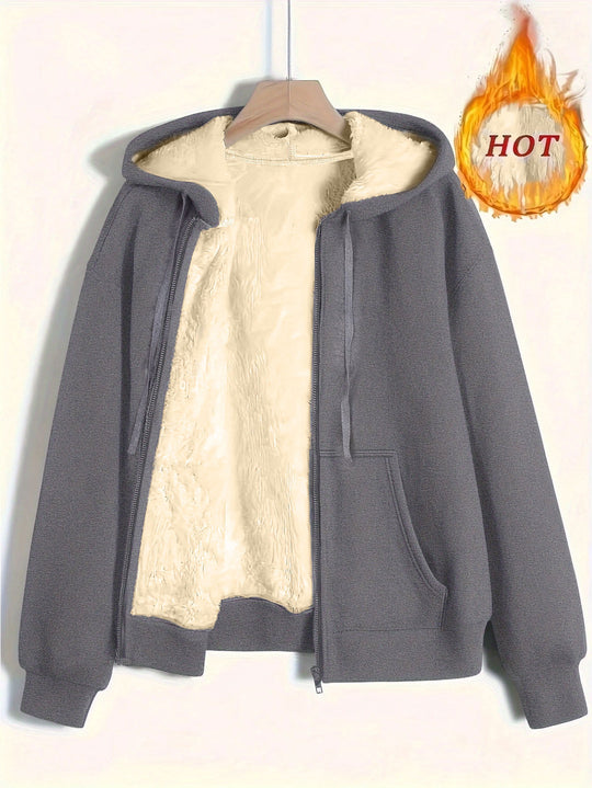 Damen kuschelige Fleecejacke mit Reißverschluss und Kapuze R&B