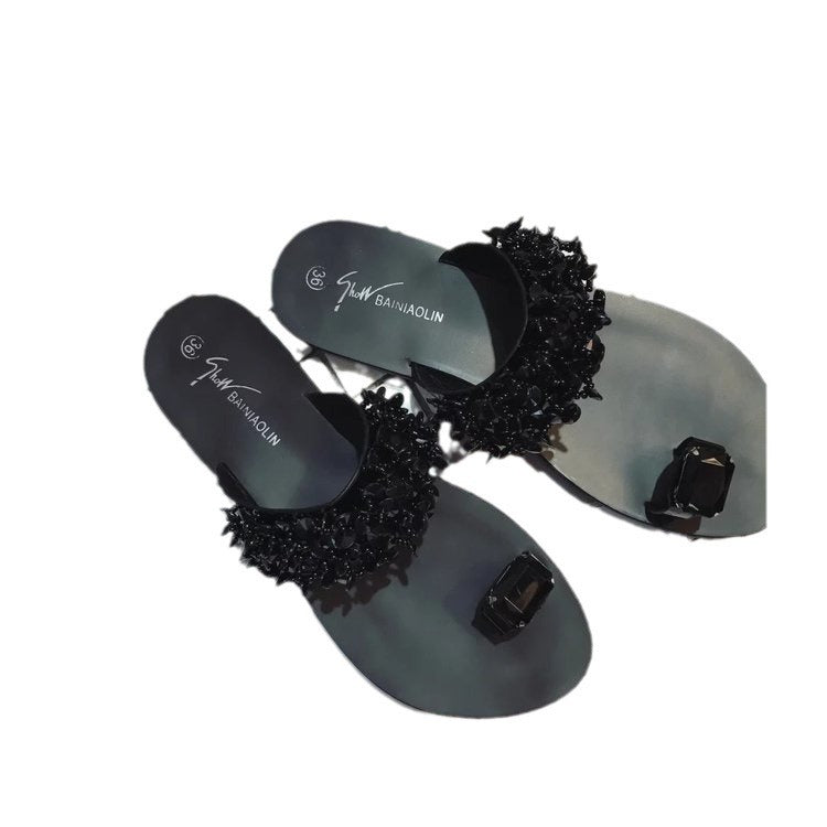 Damen elegante Sandalen mit funkelnden Blütenakzenten R&B