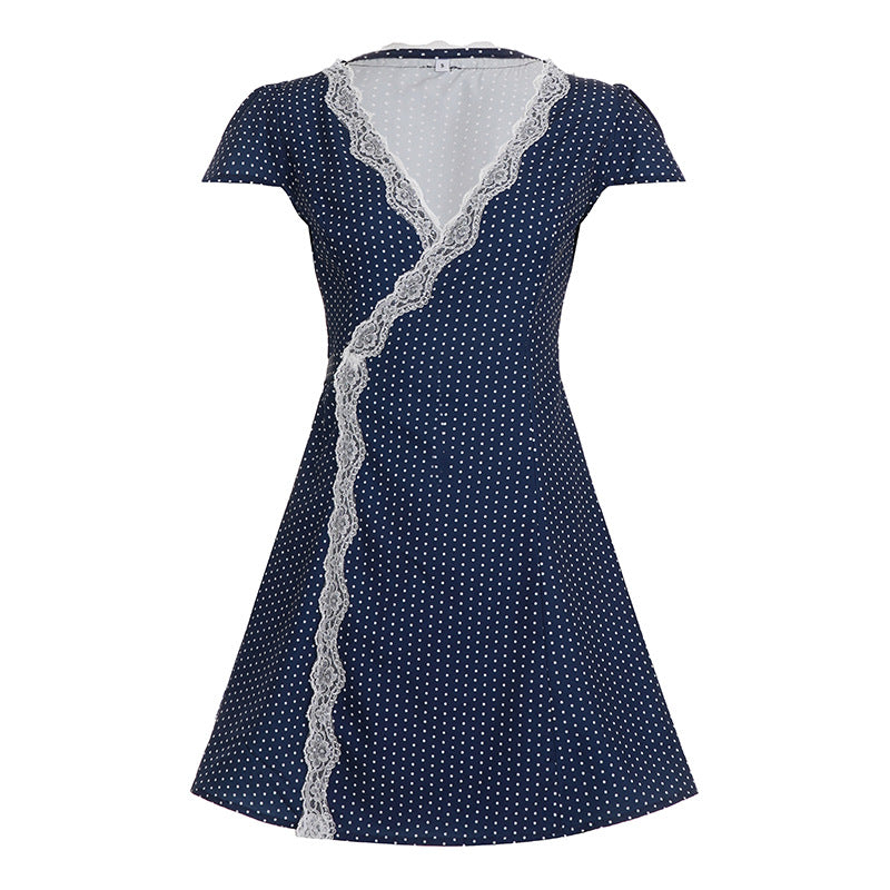 Damen Wickelkleid mit zarten Spitzenakzenten und elegantem Punktedesign R&B
