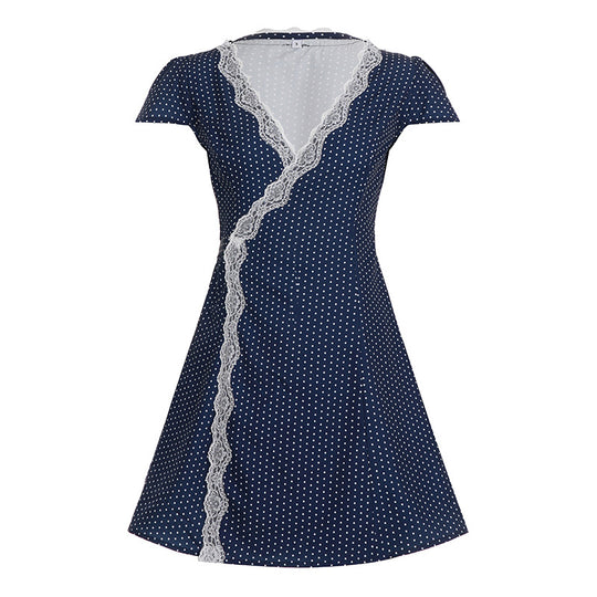 Damen Wickelkleid mit zarten Spitzenakzenten und elegantem Punktedesign R&B