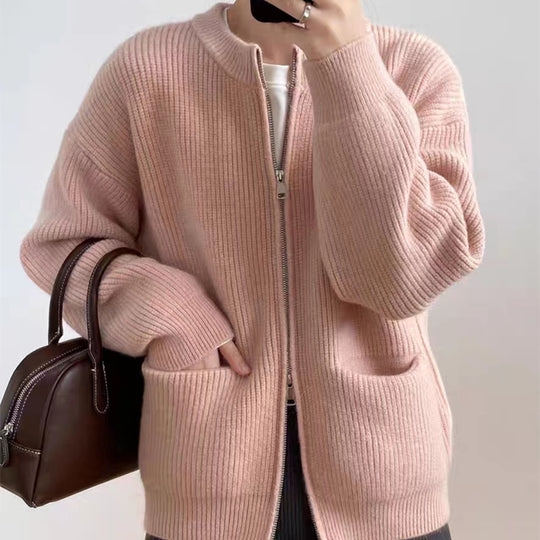 Damen Kuscheliger Strickcardigan mit Reißverschluss und gemütlicher Passform R&B