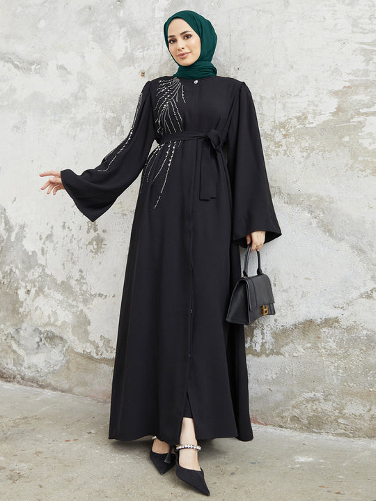 Damen Maxi-Kleid mit funkelnden Applikationen und elegantem Gürtel R&B