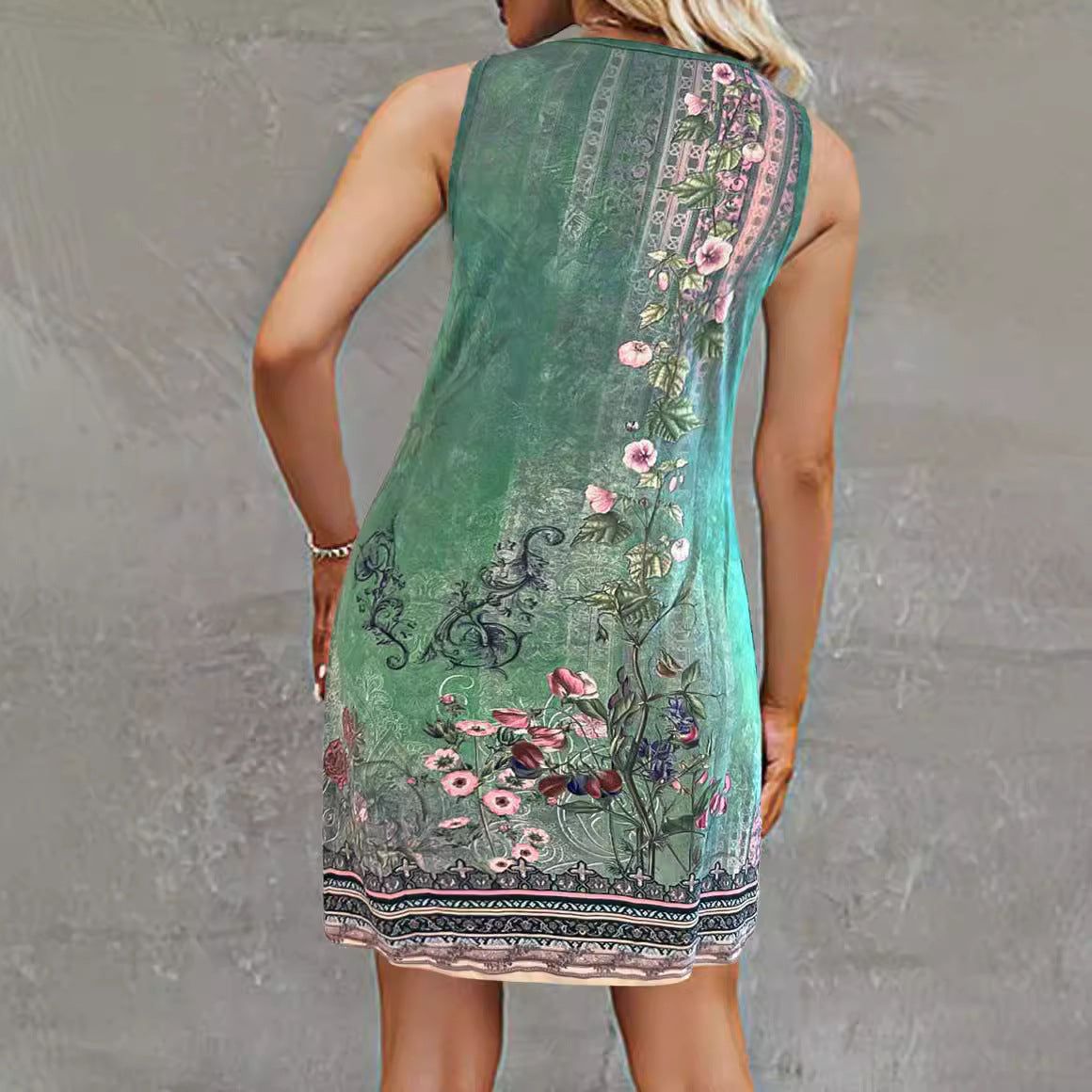Damen ärmelloses Sommerkleid mit modischem V-Ausschnitt und Knopfdetails R&B