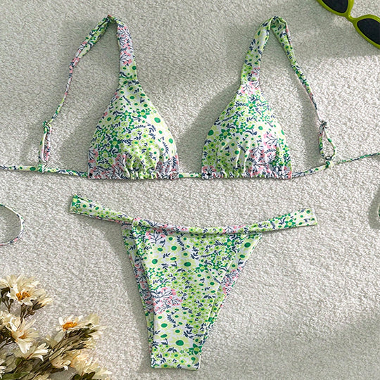 Damen Triangel-Bikini-Set mit zarten floralen Akzenten R&B