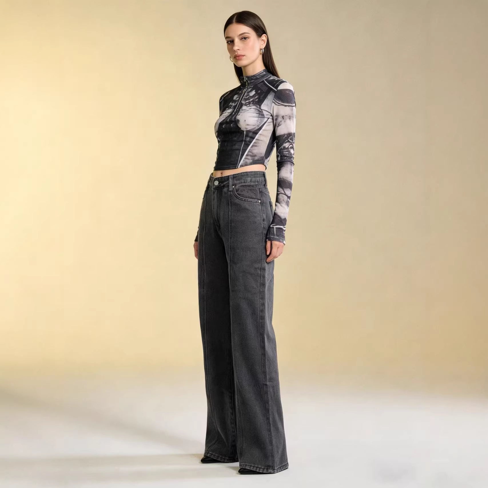 Damen Weite High-Waist Jeans mit klassischem Design