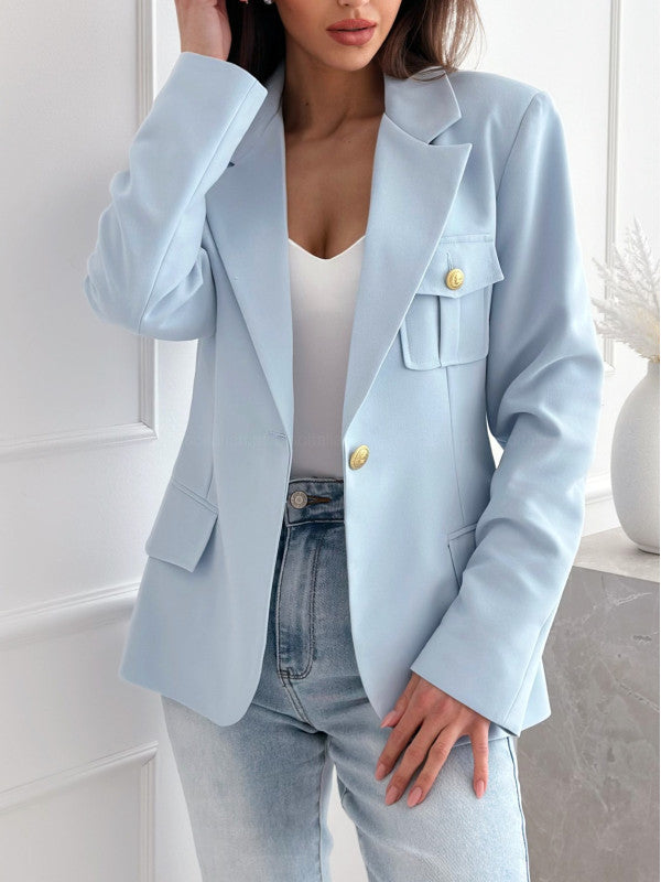 Damen Modischer Blazer mit aufgestickten Taschen und eleganter Knopfleiste R&B