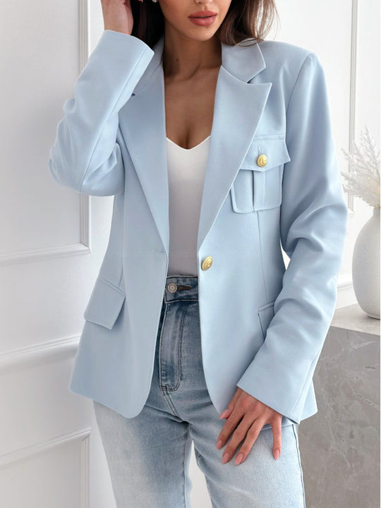 Damen Modischer Blazer mit aufgestickten Taschen und eleganter Knopfleiste R&B
