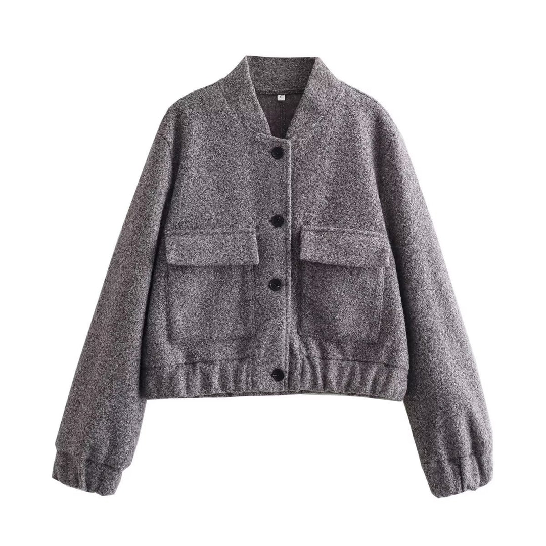 Damen lässige cropped Jacke mit großen aufgesetzten Taschen und elastischen Bündchen R&B