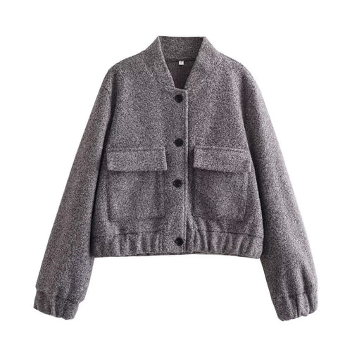 Damen lässige cropped Jacke mit großen aufgesetzten Taschen und elastischen Bündchen R&B
