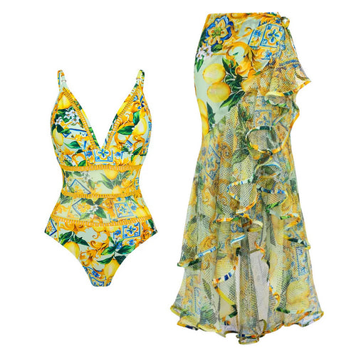 Damen Einteiler-Badeanzug mit floralem Mustermix und raffinierten Cut-Outs R&B