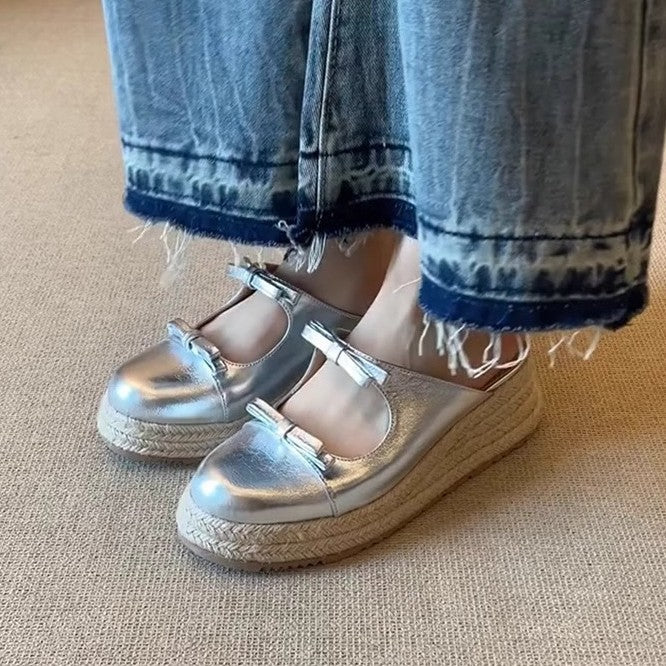 Damen komfortable Espadrilles-Pantoletten mit Schleifen-Applikation R&B