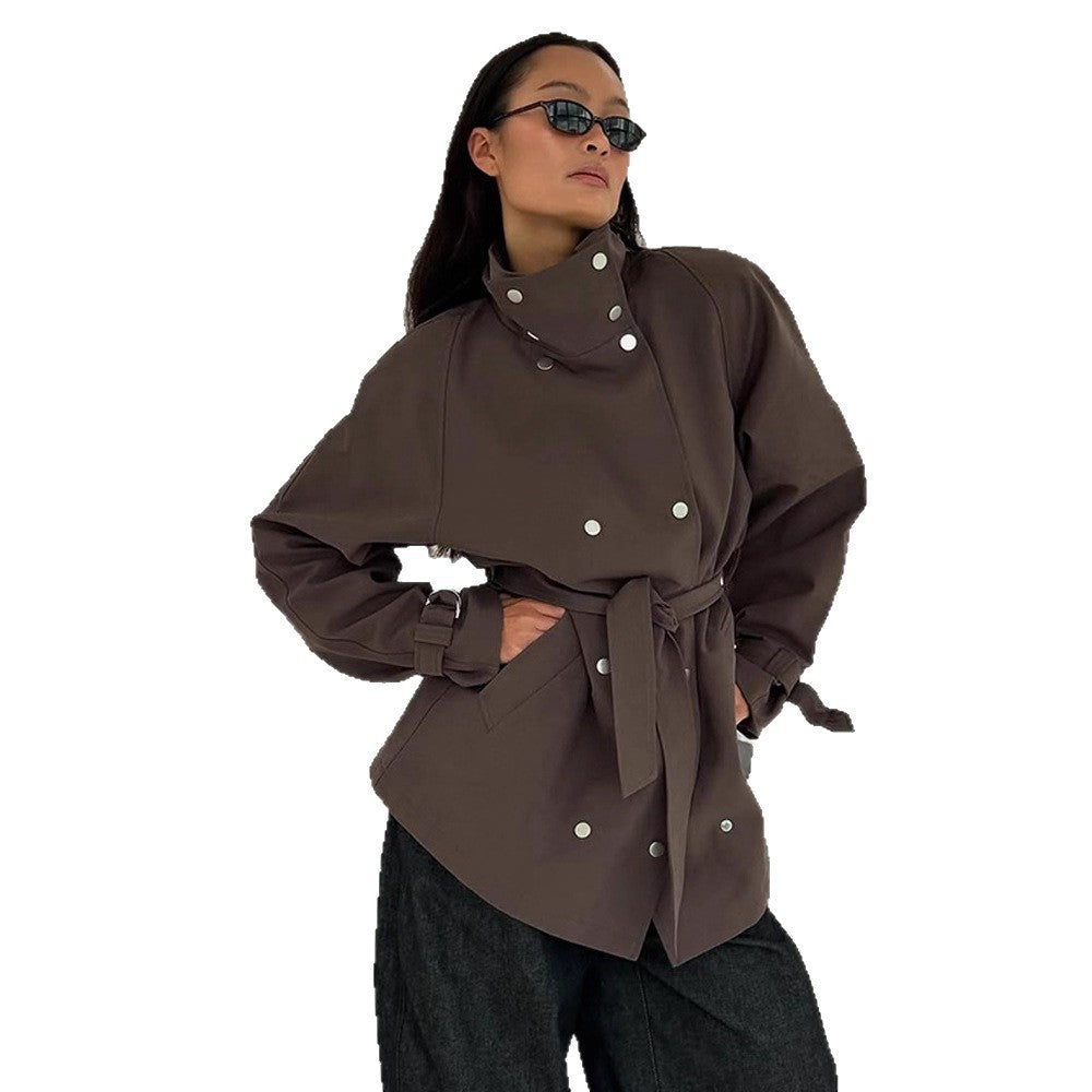 Damen modische Utility-Jacke mit hohem Kragen und praktischen Taschen R&B
