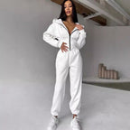 Damen Lässiger Utility-Jumpsuit mit hohem Kragen und Reißverschluss R&B