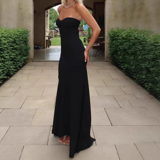 Damen Elegantes Hochzeitskleid mit trägerlosem Design und fließendem Stoff R&B