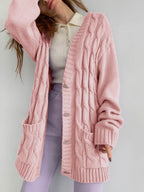Damen Grobstrick-Cardigan mit herzförmigen Knöpfen und seitlichen Taschen R&B