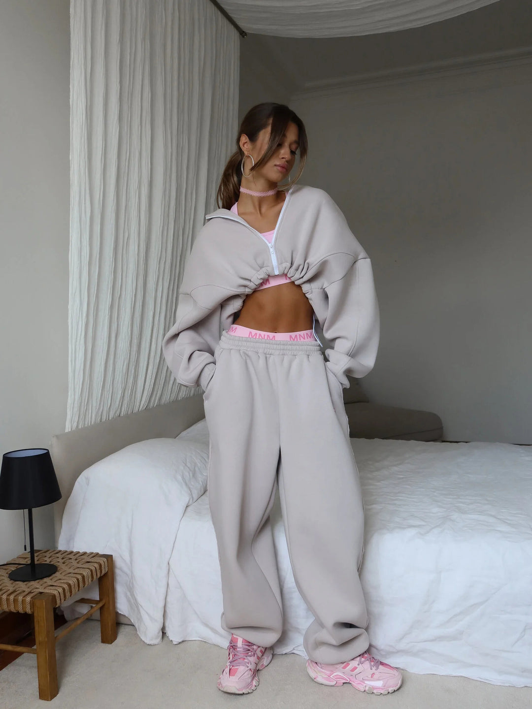 Damen lässiges Cropped-Hoodie und Jogginghose Set R&B