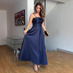 Damen Abendkleid mit feinen Spaghettiträgern und fließendem Rock R&B