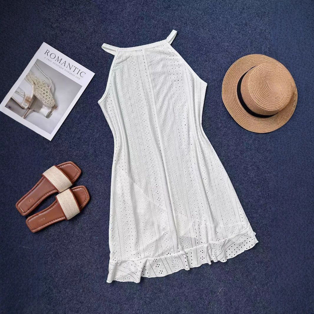 Damen Sommerliches Strandkleid mit Rüschensaum und atmungsaktivem Lochmuster R&B