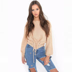 Damen Pullover mit tiefem Rückenausschnitt und dekorativen Schnürdetails R&B
