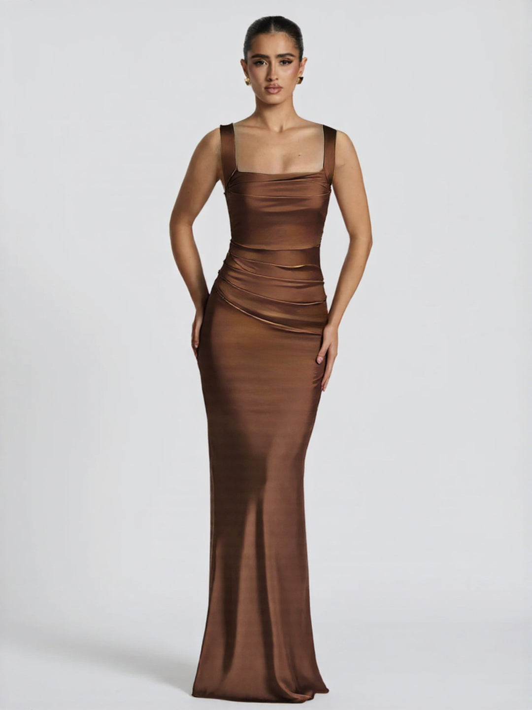 Damen Elegantes Satin-Maxi-Kleid mit figurschmeichelndem Design R&B