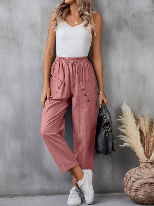 Damen elegante Freizeitpants mit Knopfdetails R&B