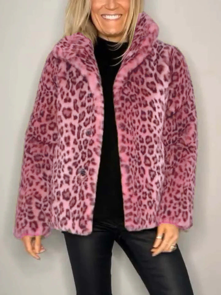 R&B | Mantel - Kunstpelz - Oversized Fit - Reverskragen - Leopardenprint