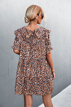 Damen Freizeitkleid mit verspieltem Leopardenmuster und Rüschendetails R&B
