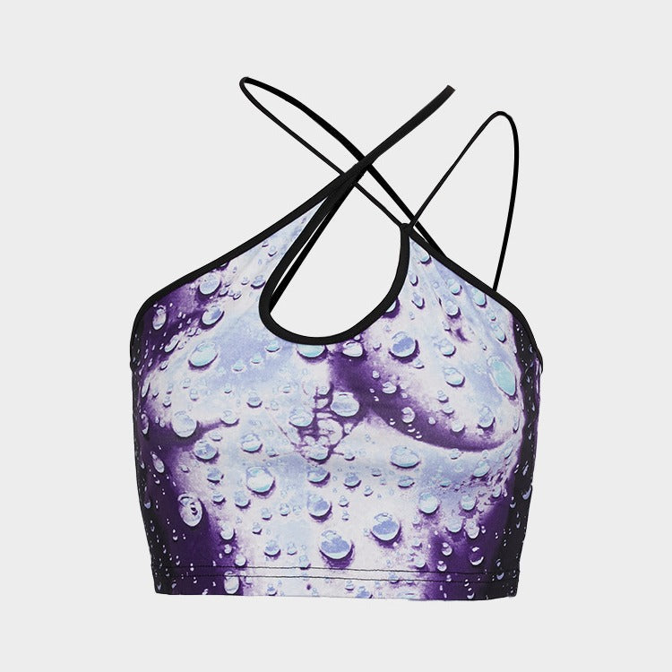 Damen Crop-Top mit Wasserperlen-Motiv und elegantem Rückenverschluss R&B