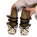 Damen Ballerina-Pumps mit modischem Riemchen und kontrastierendem Punkten-Design R&B